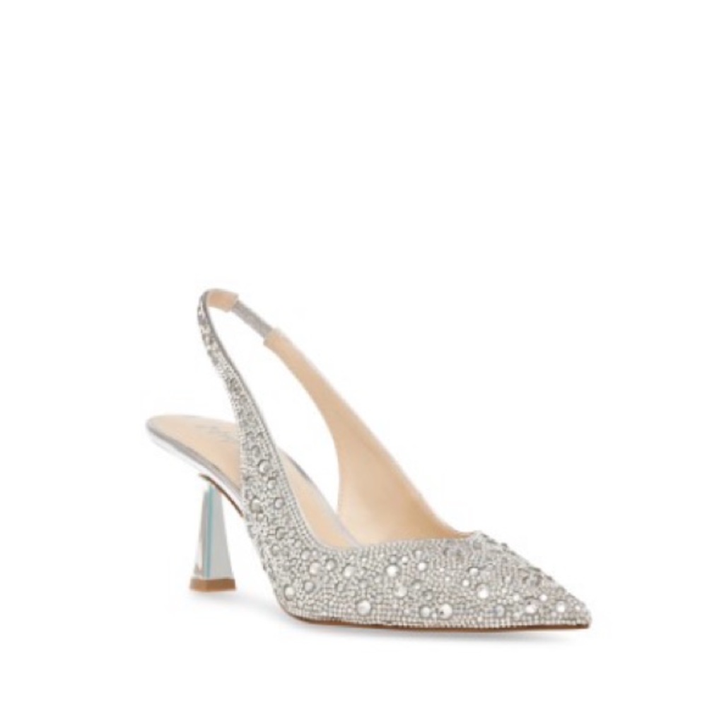 Betsey Johnson Silver Embellished Slingback Pumps